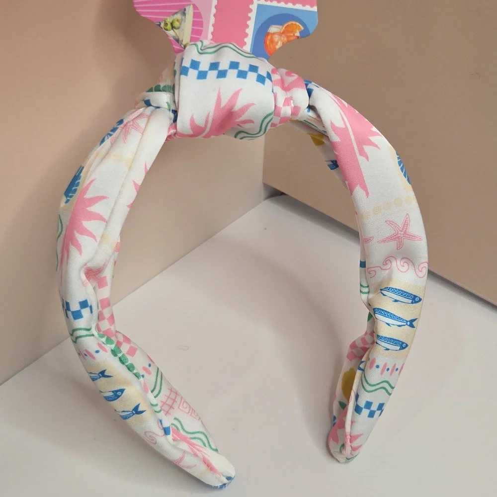 💙▪️Piper K ▪️ Patterned Knot Sardine Summer Print Headband - White & Pink
